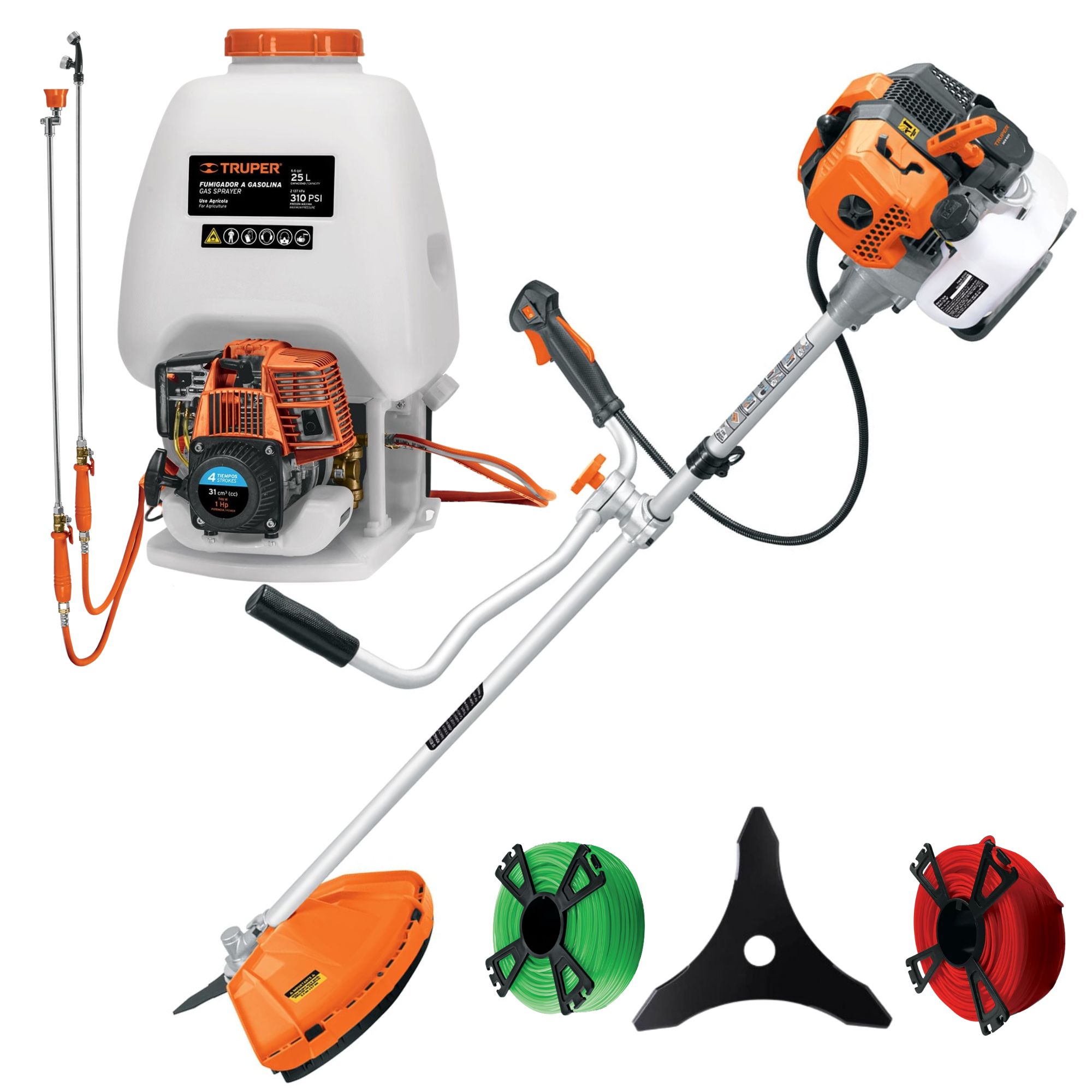 Combo desbrozadora motoguadaña 2HP 52CC motofumigadora 25Lt 4 tiempos